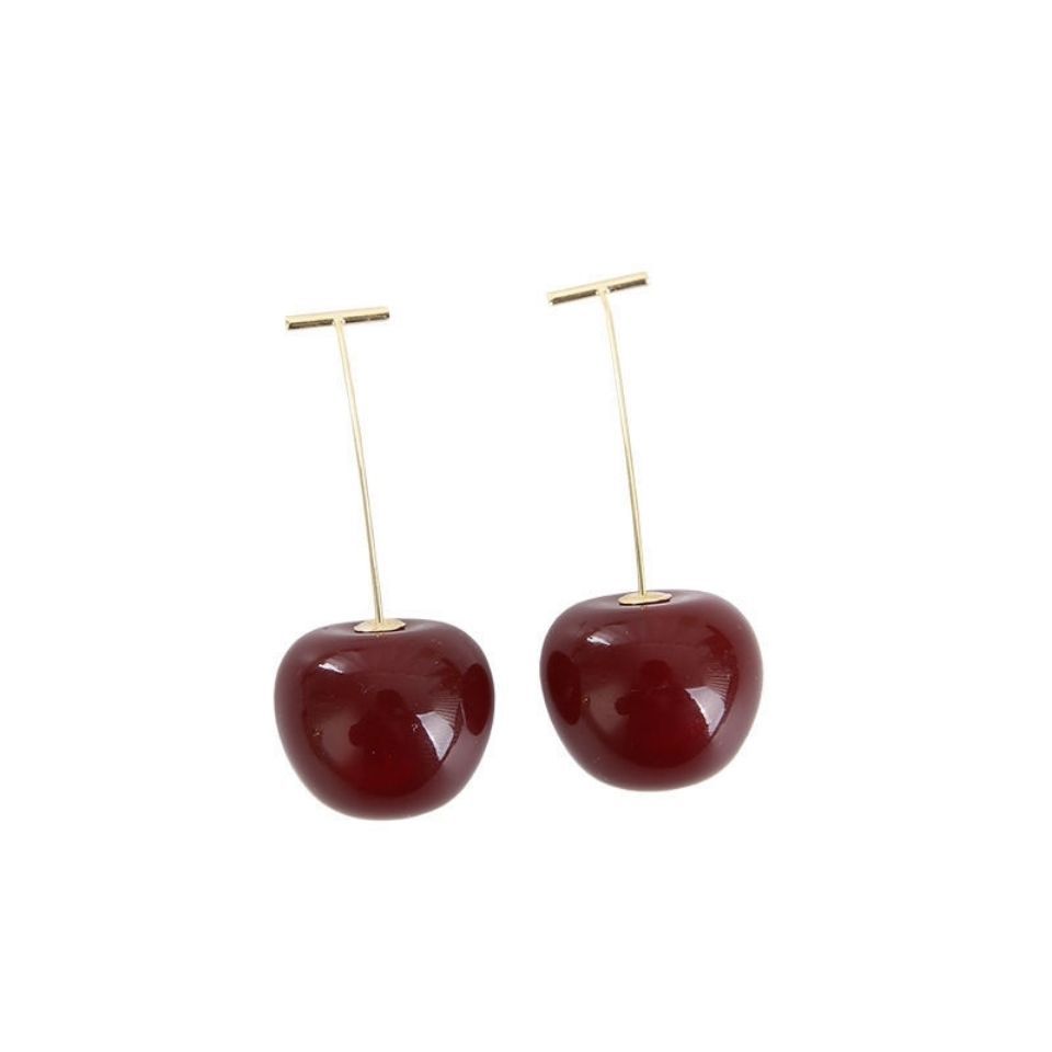 Red cherry earrings+electroplated genuine gold