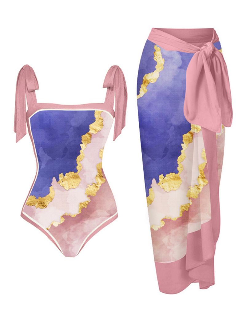Conjunto de bikini de dos piezas con pareo estilo vintage francés