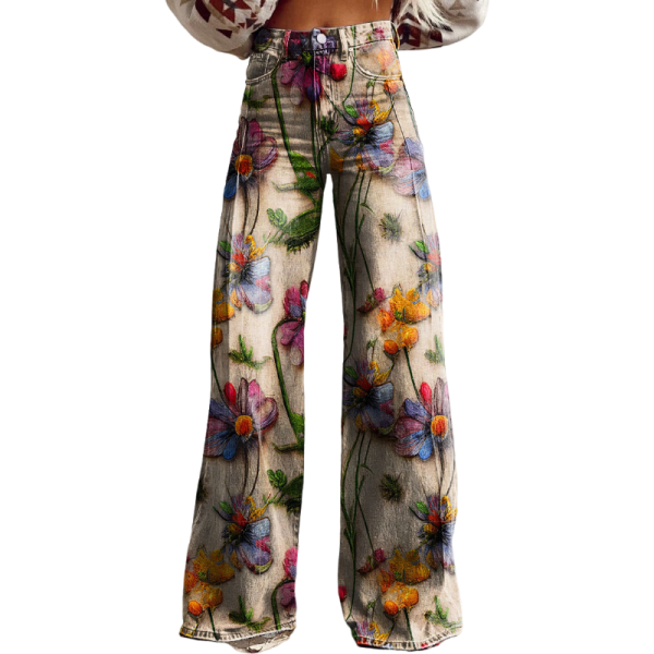 🌺🐾 Pantalón de Pierna Ancha para Mujer – Estampado Floral o Animal Print | Hasta la Talla 5XL (EU 58)