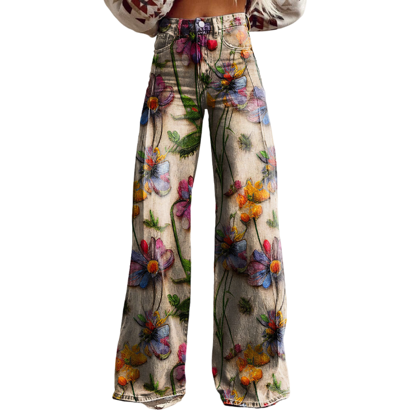🌺🐾 Pantalón de Pierna Ancha para Mujer – Estampado Floral o Animal Print | Hasta la Talla 5XL (EU 58)