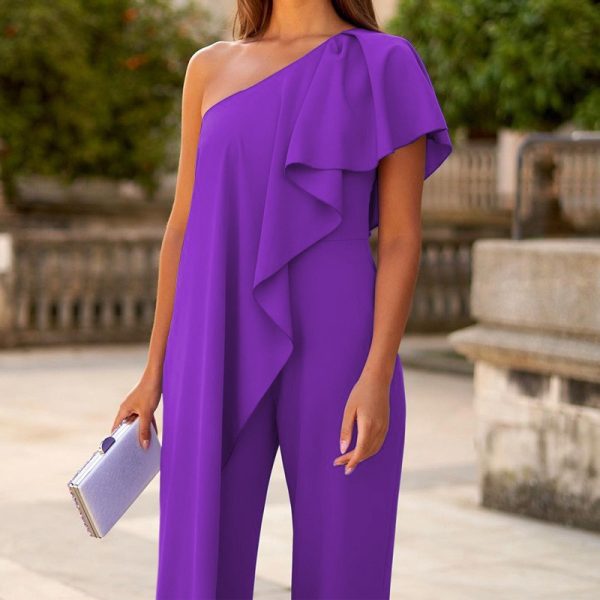 Mono largo mujer elegante un hombro con volante - Imagen 4