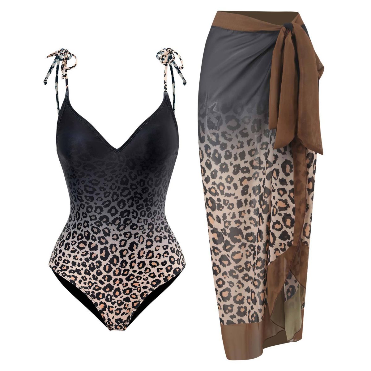 Traje de baño de dos piezas con pareo y estampado animal print para mujer