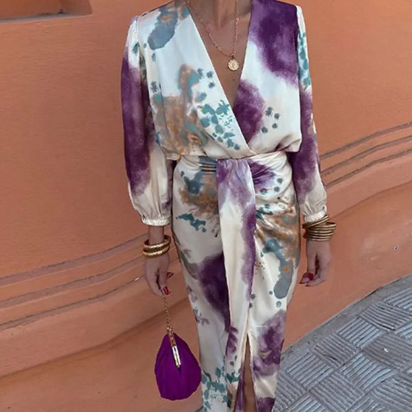 👗 Vestido Elegante con Cuello en V y Abertura en la Falda – Para Eventos | Hasta la Talla 3XL - Imagen 2