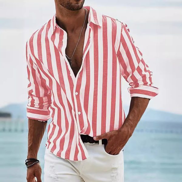 👔 Camisa Holgada de Hombre a Rayas – Con Cuello Solapa o Mao | Hasta la Talla 4XL - Imagen 2