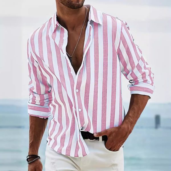 👔 Camisa Holgada de Hombre a Rayas – Con Cuello Solapa o Mao | Hasta la Talla 4XL - Imagen 3