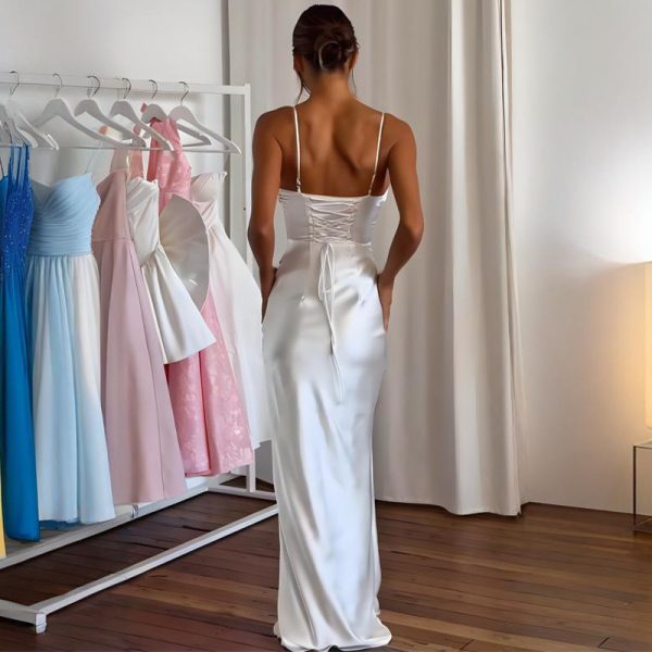 👗 Vestido Corsé de Tirantes en Poliéster Seda – En Blanco Perla y Rojo | Hasta la Talla 3XL - Imagen 4