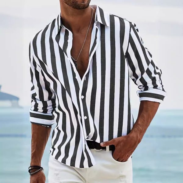 👔 Camisa Holgada de Hombre a Rayas – Con Cuello Solapa o Mao | Hasta la Talla 4XL - Imagen 4
