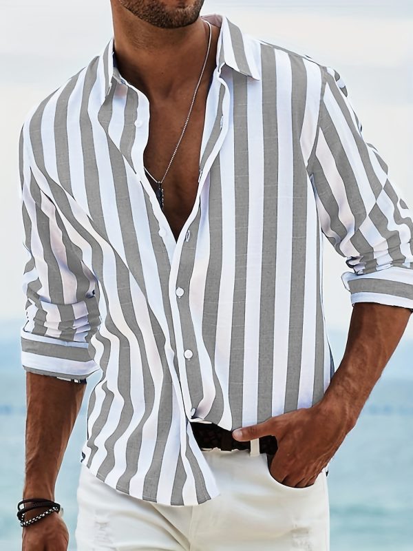 👔 Camisa Holgada de Hombre a Rayas – Con Cuello Solapa o Mao | Hasta la Talla 4XL - Imagen 5