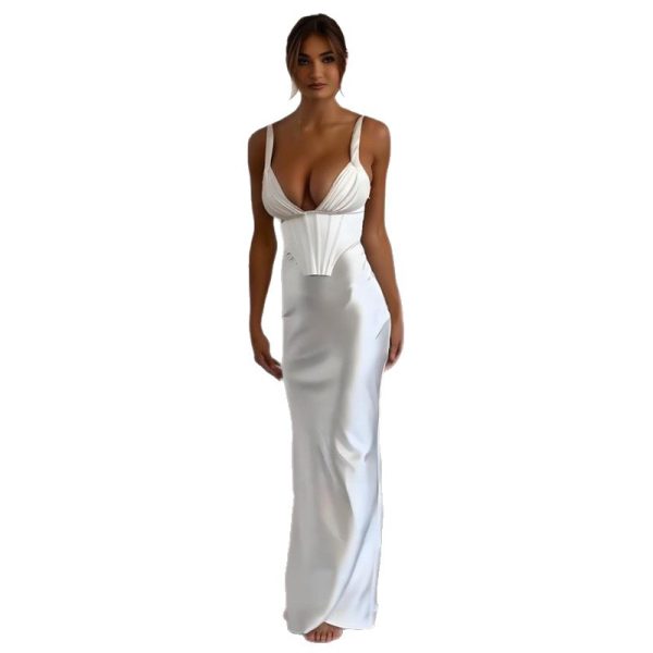 👗 Vestido Corsé de Tirantes en Poliéster Seda – En Blanco Perla y Rojo | Hasta la Talla 3XL - Imagen 6