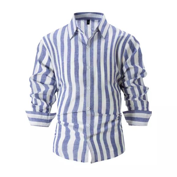 👔 Camisa Holgada de Hombre a Rayas – Con Cuello Solapa o Mao | Hasta la Talla 4XL - Imagen 7