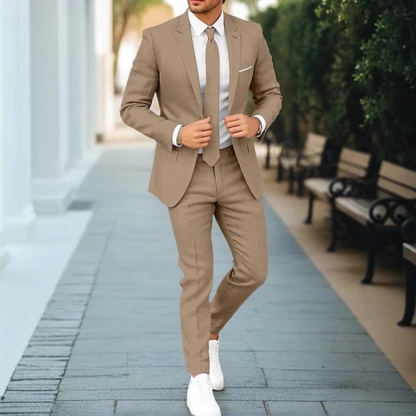 🕴️ Traje Chaqueta de Hombre de Lino con Cuello Plano – Dos Piezas | Hasta la Talla 6XL - Imagen 8