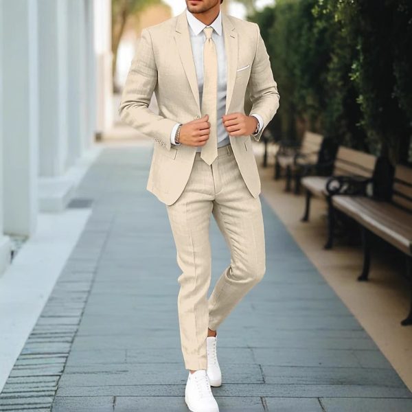 🕴️ Traje Chaqueta de Hombre de Lino con Cuello Plano – Dos Piezas | Hasta la Talla 6XL - Imagen 3