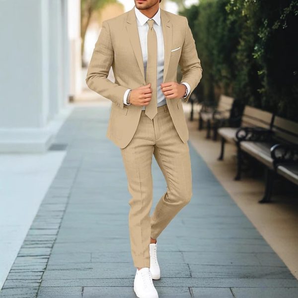 🕴️ Traje Chaqueta de Hombre de Lino con Cuello Plano – Dos Piezas | Hasta la Talla 6XL - Imagen 4