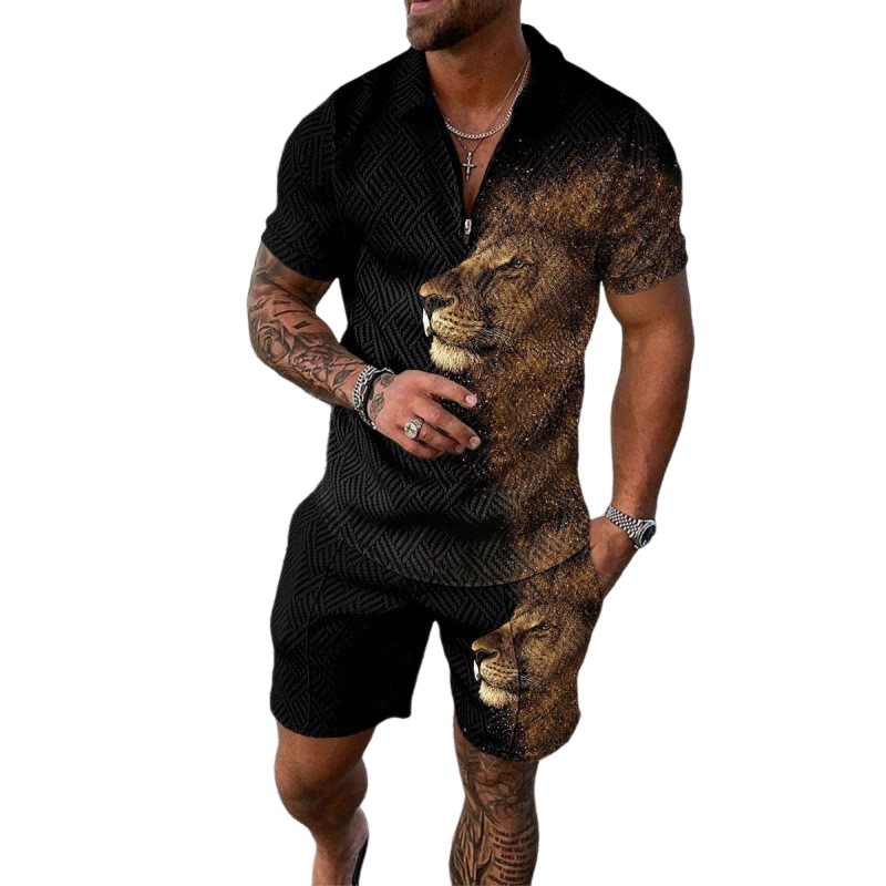 Camiseta de Hombre con León – Poliéster, Cuello Redondo, hasta 6XL
