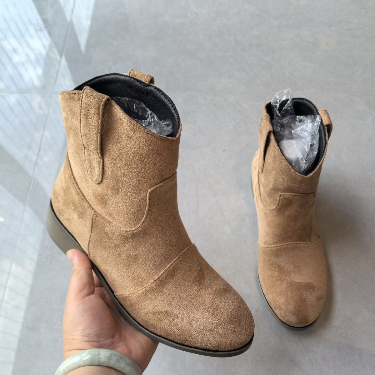 Botines de Terciopelo Sintético de Caída Media – Tacón Bajo • Tallas 34–48