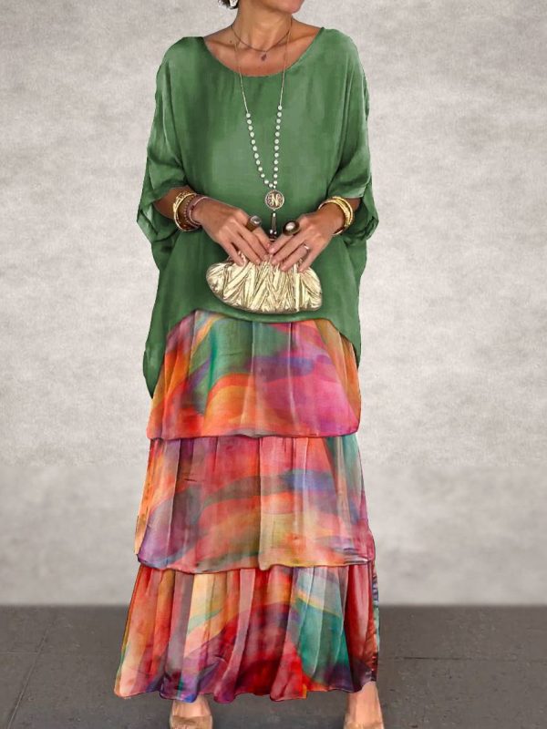 Vestido largo dolman mangas – Volantes, cuello redondo • S a 4XL - Imagen 5