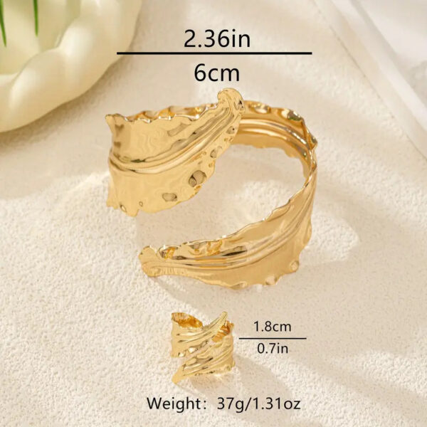 Anillo y Pulsera Adaptables a Juego con Diseño de Hojas Doradas - Imagen 4