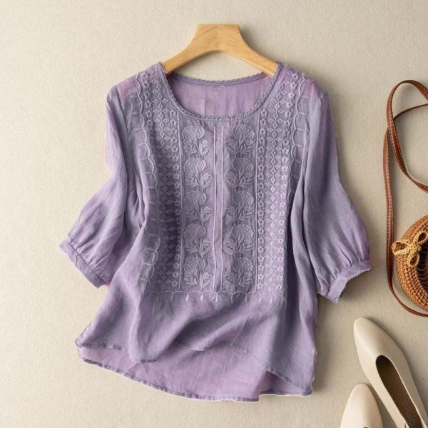 Top Holgado de Algodón Bordado para Mujer – Manga 3/4 • S a 3XL - Imagen 2