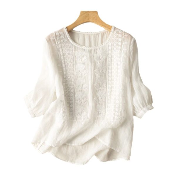 Top Holgado de Algodón Bordado para Mujer – Manga 3/4 • S a 3XL - Imagen 5