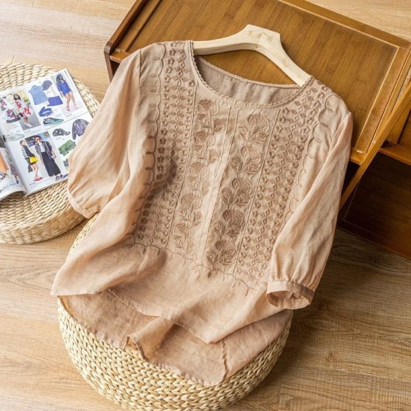 Top Holgado de Algodón Bordado para Mujer – Manga 3/4 • S a 3XL - Imagen 4