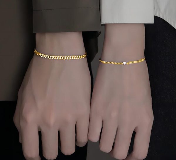Pulseras de Pareja Acero Inoxidable – 19.3 cm y 19.5 cm, Plata y Oro - Imagen 2