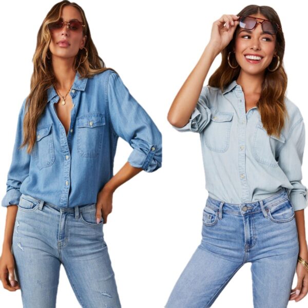 Camisa Vaquera de Mujer 100% Algodón – Manga Larga con Opción 3/4