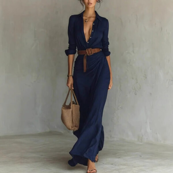 Vestido Largo de Mujer con Cuello Camisero – Estilo Casual y Ligereza Todo el Día - Imagen 3