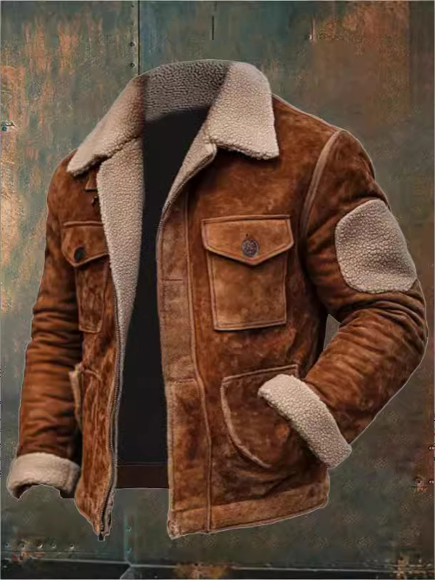 Chaqueta de Hombre de Ante Marrón con Interior de Borrego – Estilo y Abrigo de la S a la 4XL